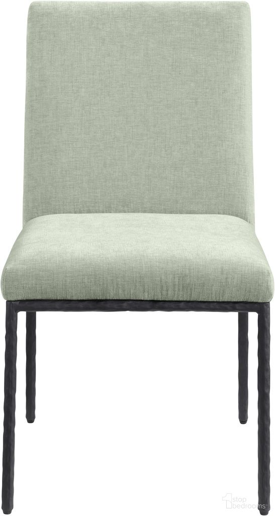 Reeves Chenille Fabric Upholstered Dining Side Chair Set of 2 In Mint and Matte Black
