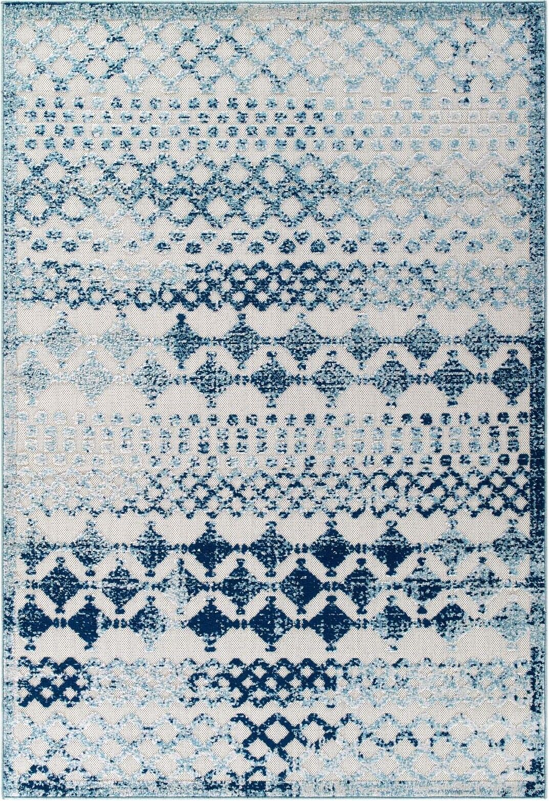 Reflect Ivory and Blue Giada Abstract Diamond Moroccan Trellis 5x8 Indoor/Outdoor Area Rug