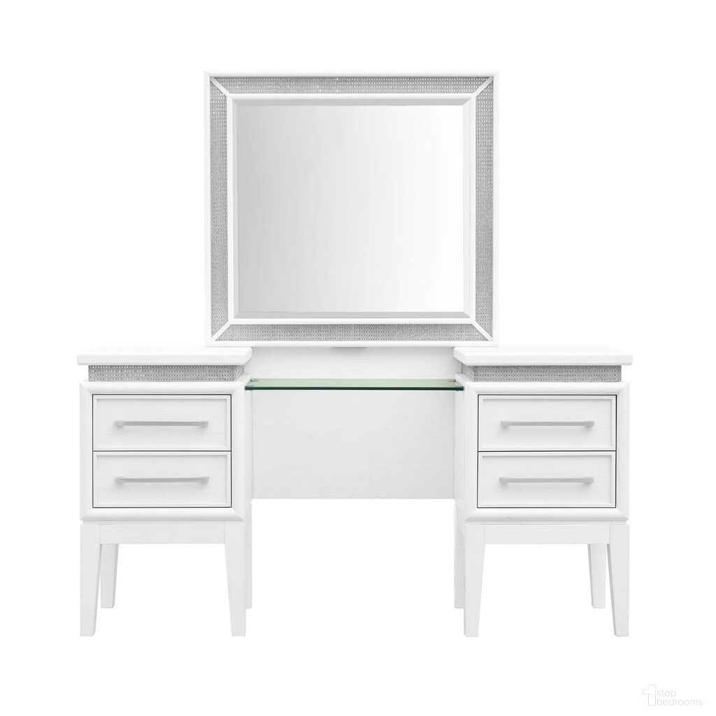 The appearance of Reflections Vanity In Pearl White and Rhinestone designed by Liberty in the modern / contemporary interior design. This pearl white/rhinestone piece of furniture  was selected by 1StopBedrooms from Reflections Collection to add a touch of cosiness and style into your home. Sku: 781-BR35. Material: Solid Rubberwood.