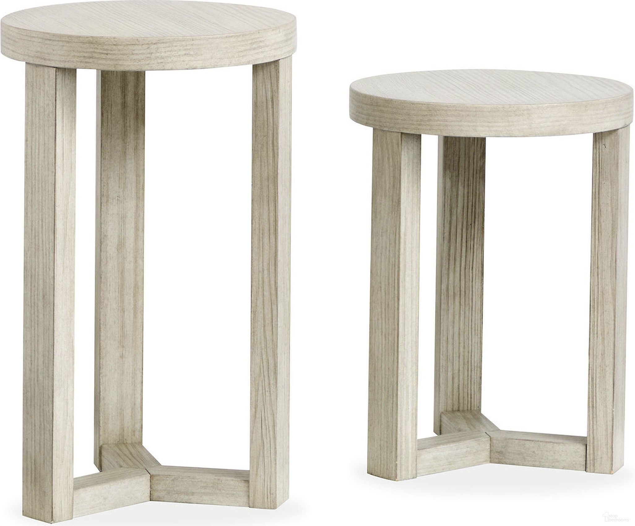 The appearance of Refton Nesting Accent Table In Balboa Mist designed by Magnussen in the modern / contemporary interior design. This balboa mist piece of furniture  was selected by 1StopBedrooms from Refton Collection to add a touch of cosiness and style into your home. Sku: T5937-32. Material: Pine Veneer.