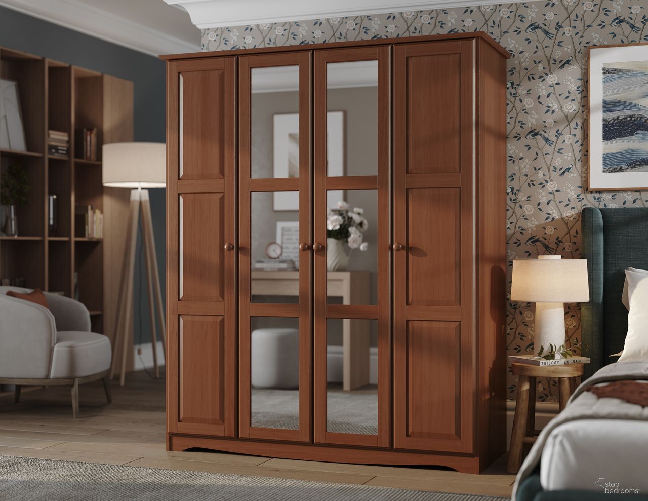 The appearance of Regal 4-Door Wardrobe with Mirrored Doors In Mocha designed by Palace Imports in the modern / contemporary interior design. This mocha piece of furniture was selected by 1StopBedrooms from Regal Collection to add a touch of cosiness and style into your home. Sku: 5983M. Material: Solid Pine Wood.