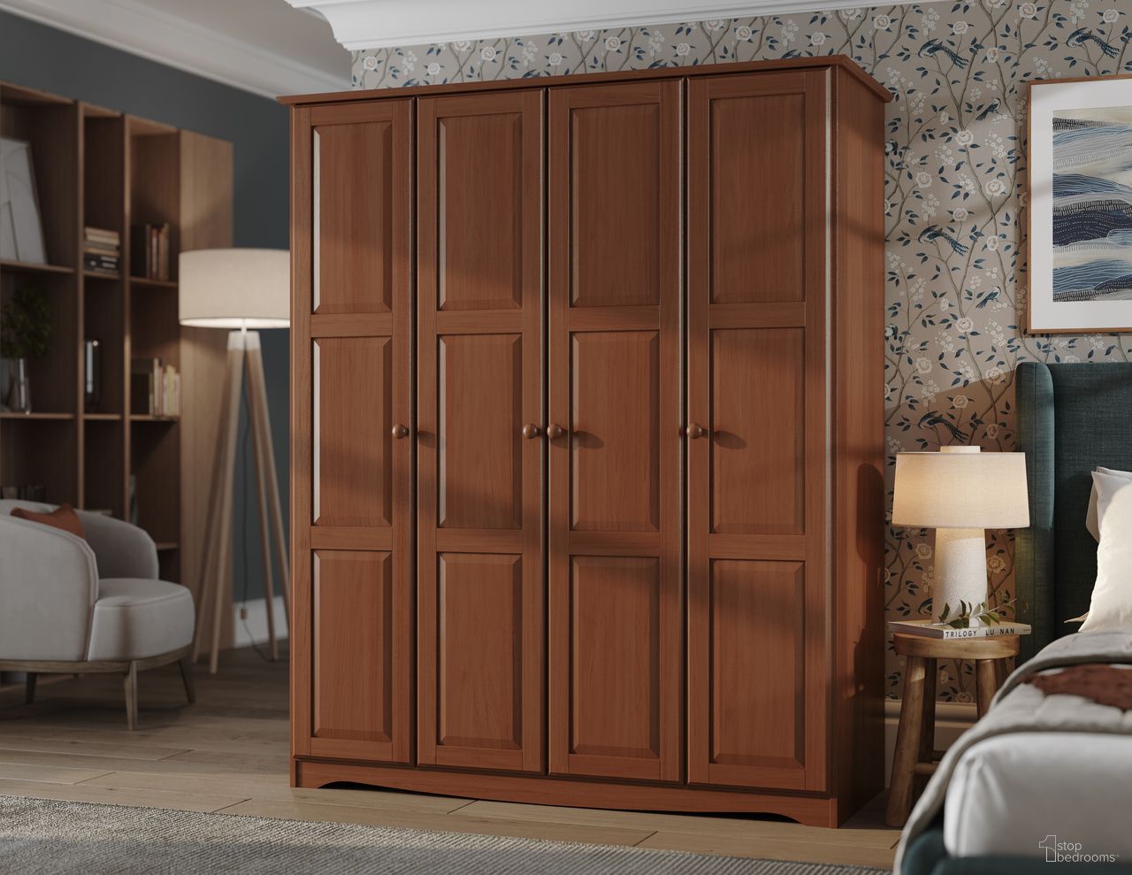 The appearance of Regal 4-Door Wardrobe with Raised Panel Doors In Mocha designed by Palace Imports in the modern / contemporary interior design. This mocha piece of furniture  was selected by 1StopBedrooms from Regal Collection to add a touch of cosiness and style into your home. Sku: 5983D. Material: Solid Pine Wood.