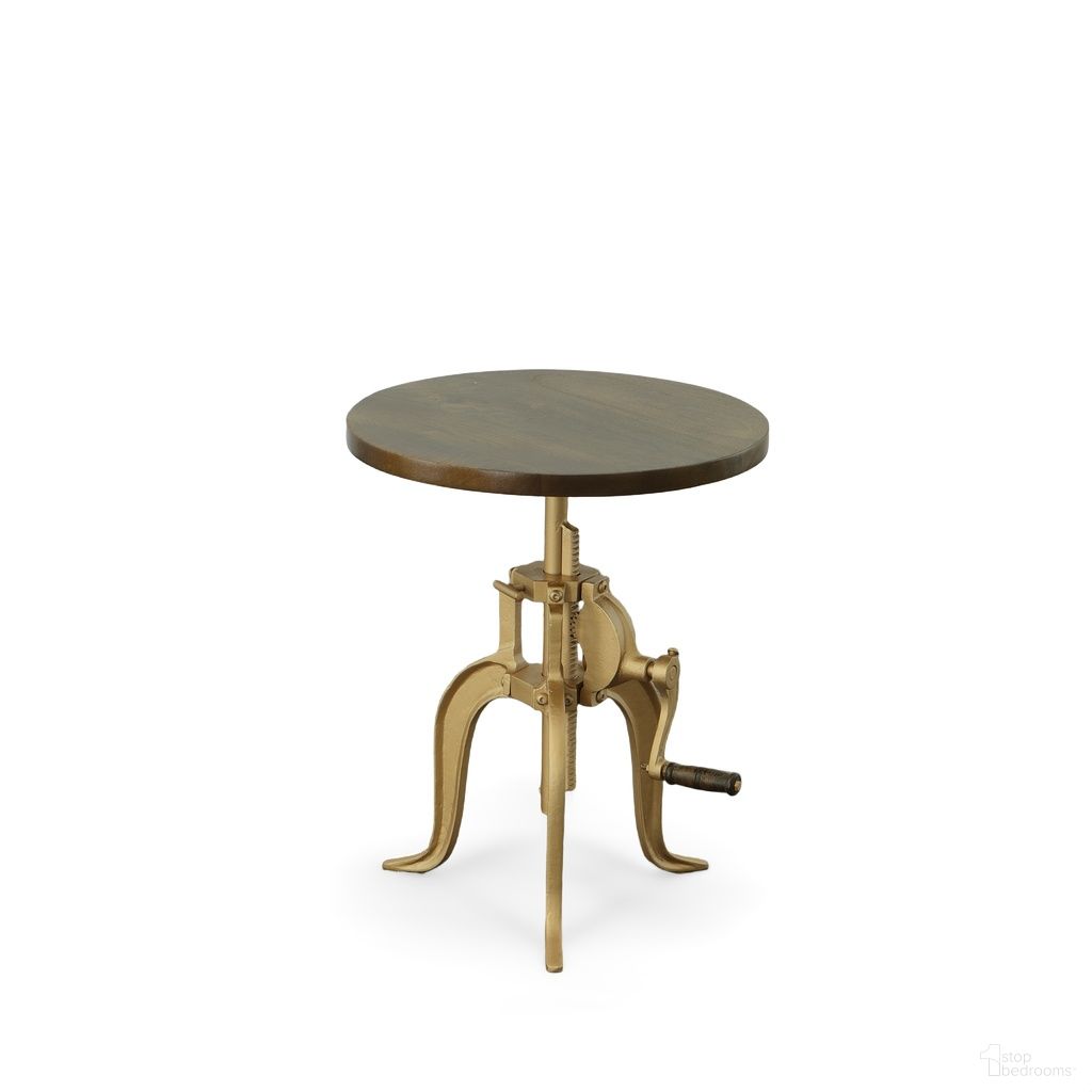 The appearance of Regan Adjustable Accent Table In Elm Top and Gold Base designed by Carolina Living in the industrial interior design. This elm and gold piece of furniture  was selected by 1StopBedrooms from Regan Collection to add a touch of cosiness and style into your home. Sku: CF3931ELMGLD. Material: Mango Wood.