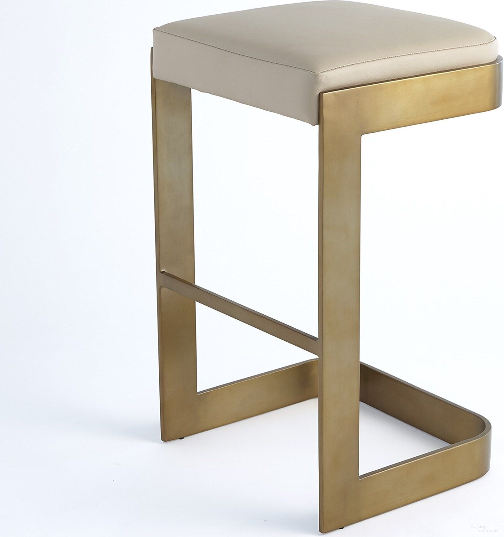 The appearance of Regan High Bar Stool With Ivory Leather In Antique Brass designed by Global Views in the modern / contemporary interior design. This white piece of furniture was selected by 1StopBedrooms from Regan Collection to add a touch of cosiness and style into your home. Sku: 790827. Material: Steel.