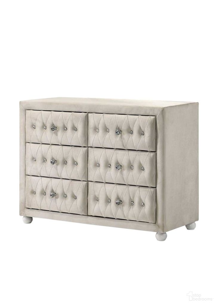 The appearance of Reggie Dresser In Beige designed by ACME in the transitional interior design. This beige piece of furniture was selected by 1StopBedrooms from Reggie Collection to add a touch of cosiness and style into your home. Sku: BD04505. Material: Wood.