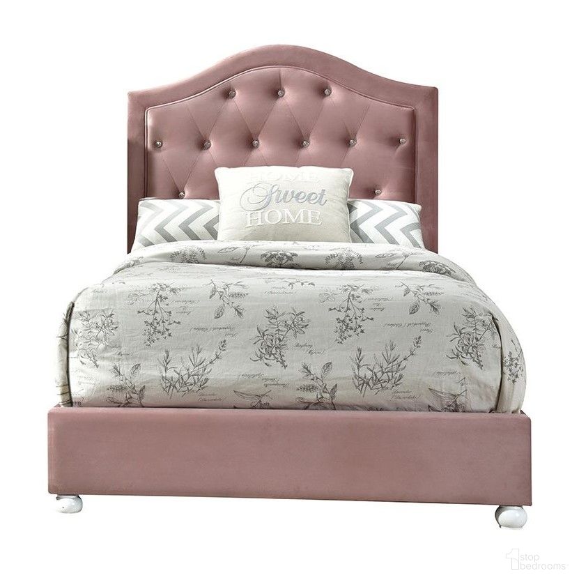 The appearance of Reggie Youth Upholstered Bed (Twin) designed by ACME in the transitional interior design. This pink piece of furniture was selected by 1StopBedrooms from Reggie Collection to add a touch of cosiness and style into your home. Sku: 30820T-HB;30821T-FR. Bed Type: Platform Bed. Material: Wood. Bed Size: Twin.