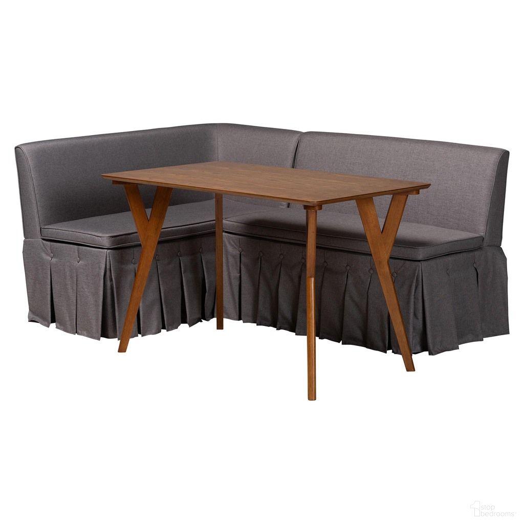 Reginald 3-Piece Fabric Upholstered Dining Nook Set In Grey