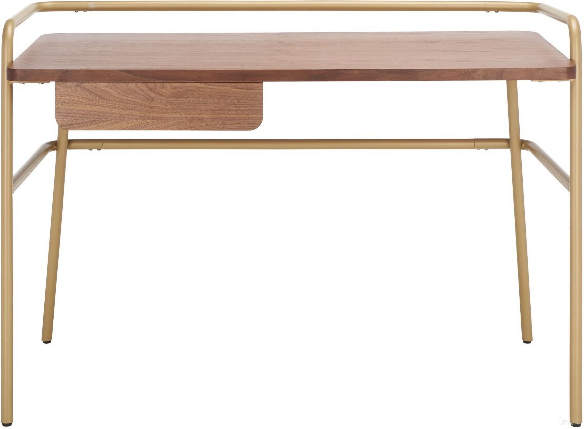 The appearance of Regis Metal and Wood Desk In Walnut and Bronze designed by Safavieh Couture in the modern / contemporary interior design. This walnut and bronze piece of furniture was selected by 1StopBedrooms from Regis Collection to add a touch of cosiness and style into your home. Sku: SFV8729A. Material: MDF.