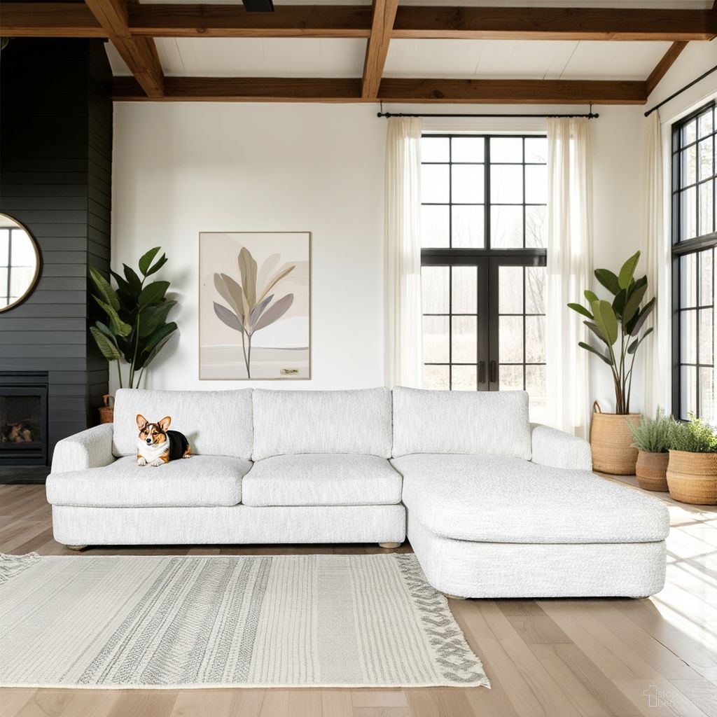 Reid 123 Inch RAF Rectangular Sectional Sofa with Round Arms In Snow Fleck