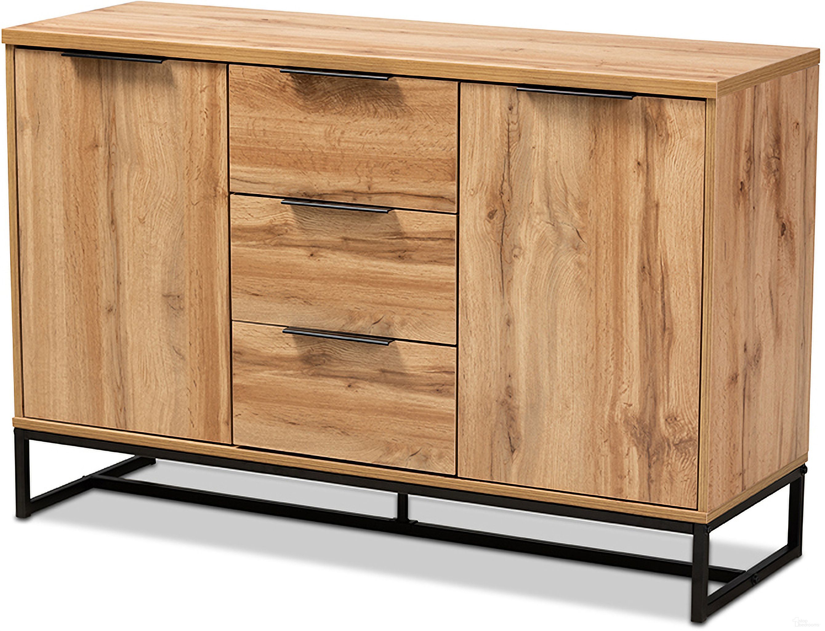 The appearance of Reid Modern And Contemporary Industrial Oak Finished Wood And Black Metal 3-Drawer Sideboard Buffet designed by Baxton Studio in the modern / contemporary interior design. This black piece of furniture was selected by 1StopBedrooms from Reid Collection to add a touch of cosiness and style into your home. Sku: MPC8007-Oak/Black-Sideboard. Material: Wood.