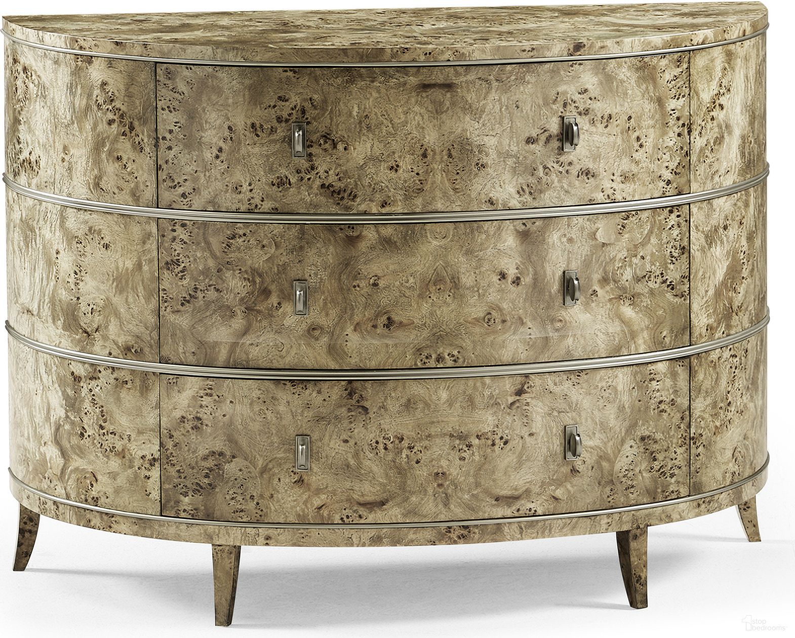The appearance of Reimagined Fulgurite Mappa Burl Demilune In Golden Amber designed by Jonathan Charles in the traditional interior design. This golden amber piece of furniture  was selected by 1StopBedrooms from Reimagined Collection to add a touch of cosiness and style into your home. Sku: 496007-BGA. Material: Wood.