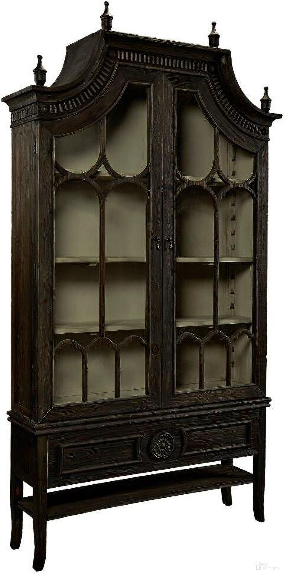 The appearance of Reims Cathedral Black Arched Cabinet designed by Furniture Classics in the modern / contemporary interior design. This gray piece of furniture  was selected by 1StopBedrooms from Reims Collection to add a touch of cosiness and style into your home. Sku: 40-87. Material: Pine.