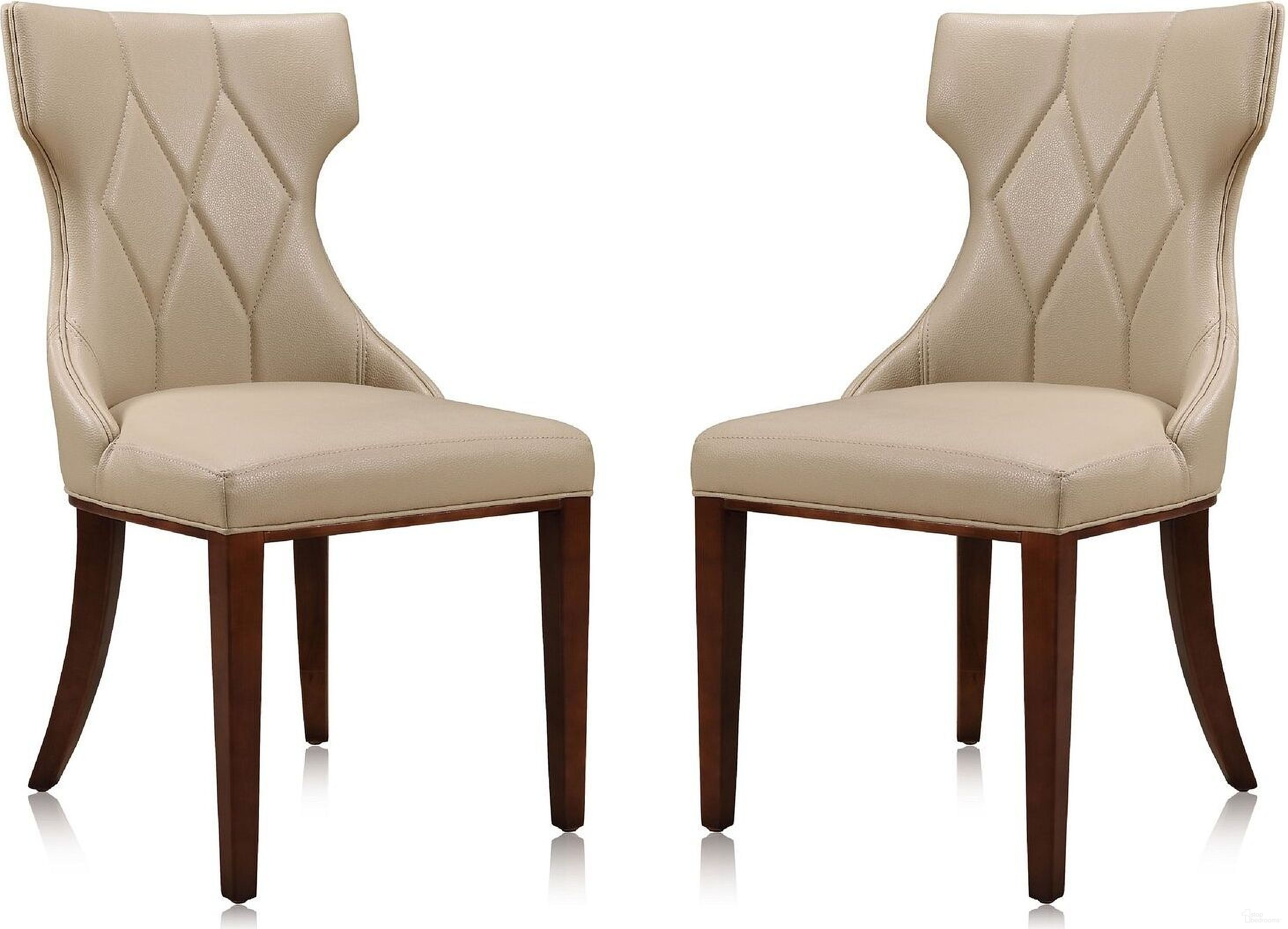 Reine Faux Leather Dining Chair (Set of 2) in Cream and Walnut