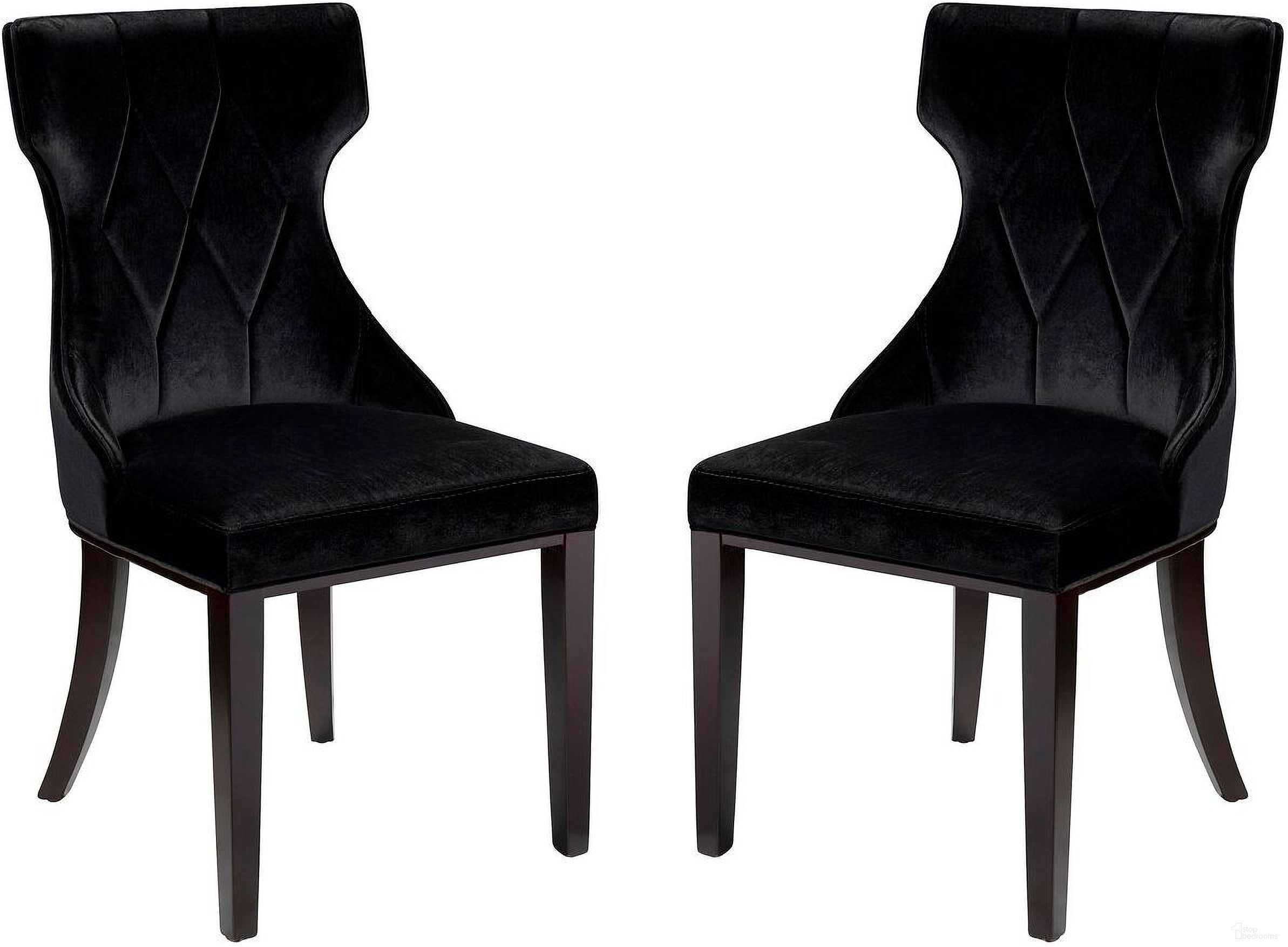 Reine Velvet Dining Chair (Set of 2) in Black and Walnut