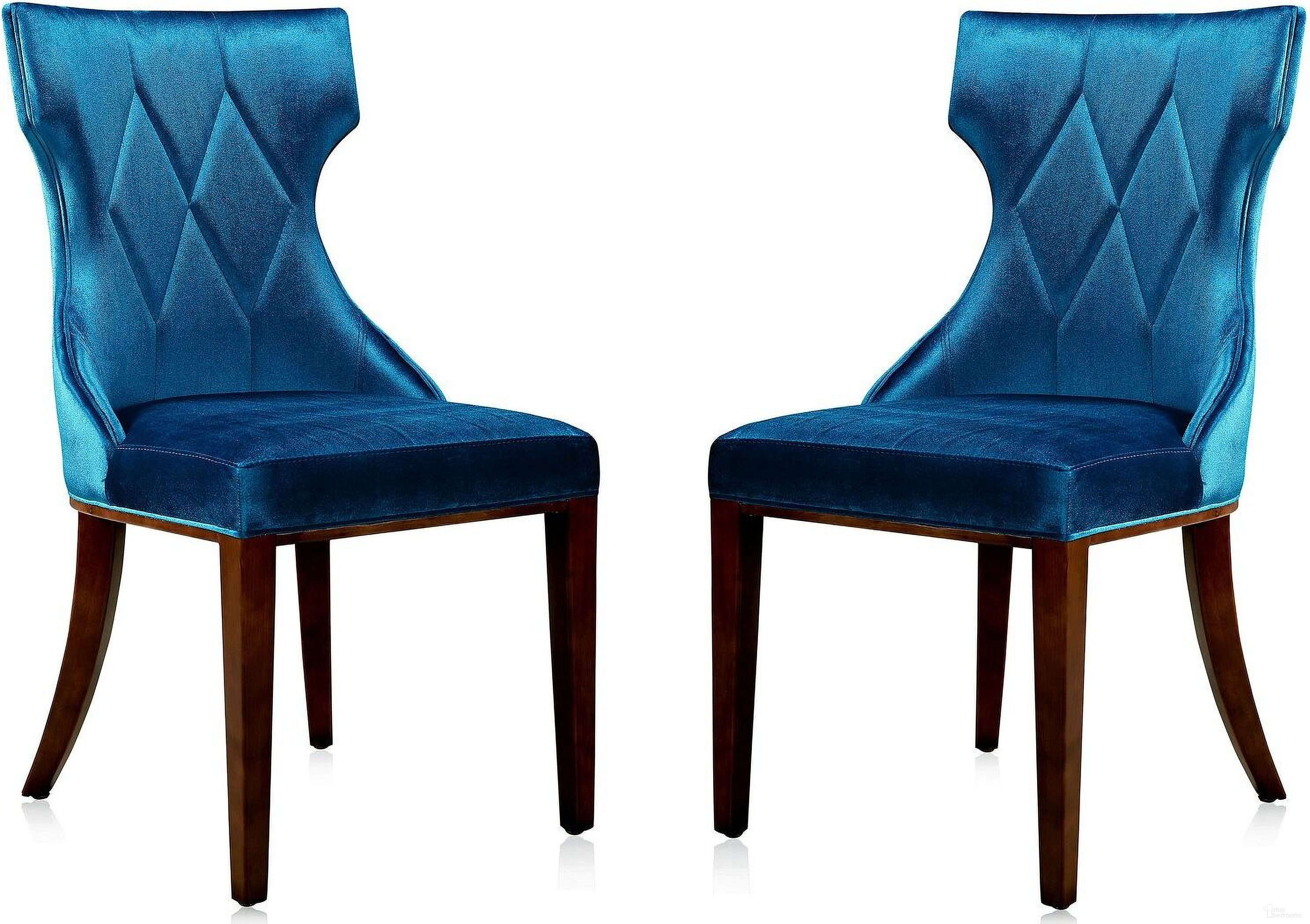 Reine Velvet Dining Chair (Set of 2) in Cobalt Blue and Walnut