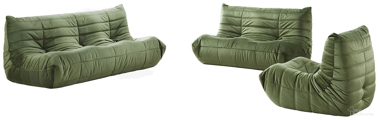 The appearance of Relax Velvet Upholstered Living Room Set In Green designed by Meridian in the modern / contemporary interior design. This green piece of furniture  was selected by 1StopBedrooms from Relax Collection to add a touch of cosiness and style into your home. Sku: 44064Green-S;44064Green-L. Material: Velvet.