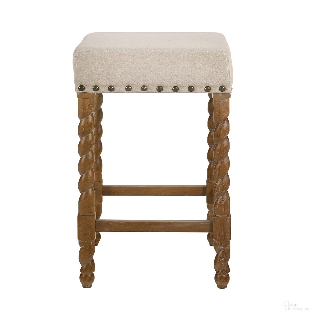 Remick 24 Inch Counter Stool In Natural Oak and Linen Upholstery