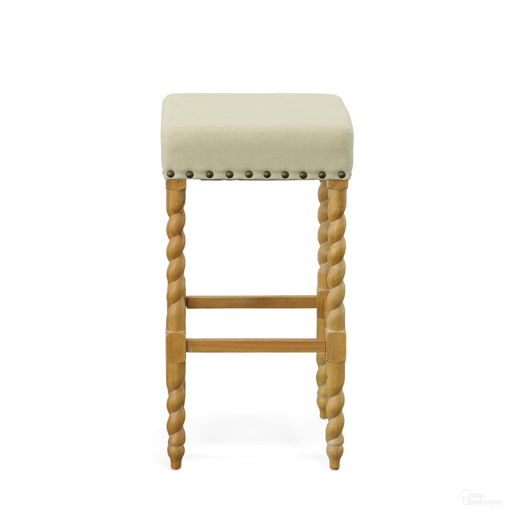 Remick 30 Inch Barstool In Natural Oak and Linen Upholstery