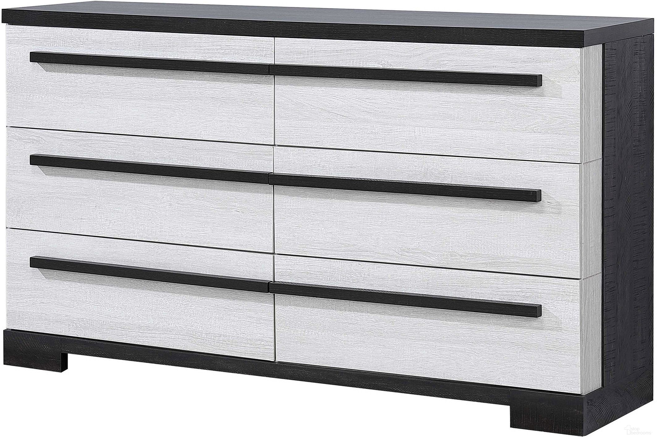 The appearance of Remington Dresser In Chalk and Ebony designed by Crown Mark in the modern / contemporary interior design. This chalk and ebony piece of furniture was selected by 1StopBedrooms from Remington Collection to add a touch of cosiness and style into your home. Sku: B8162-1. Material: MDF.