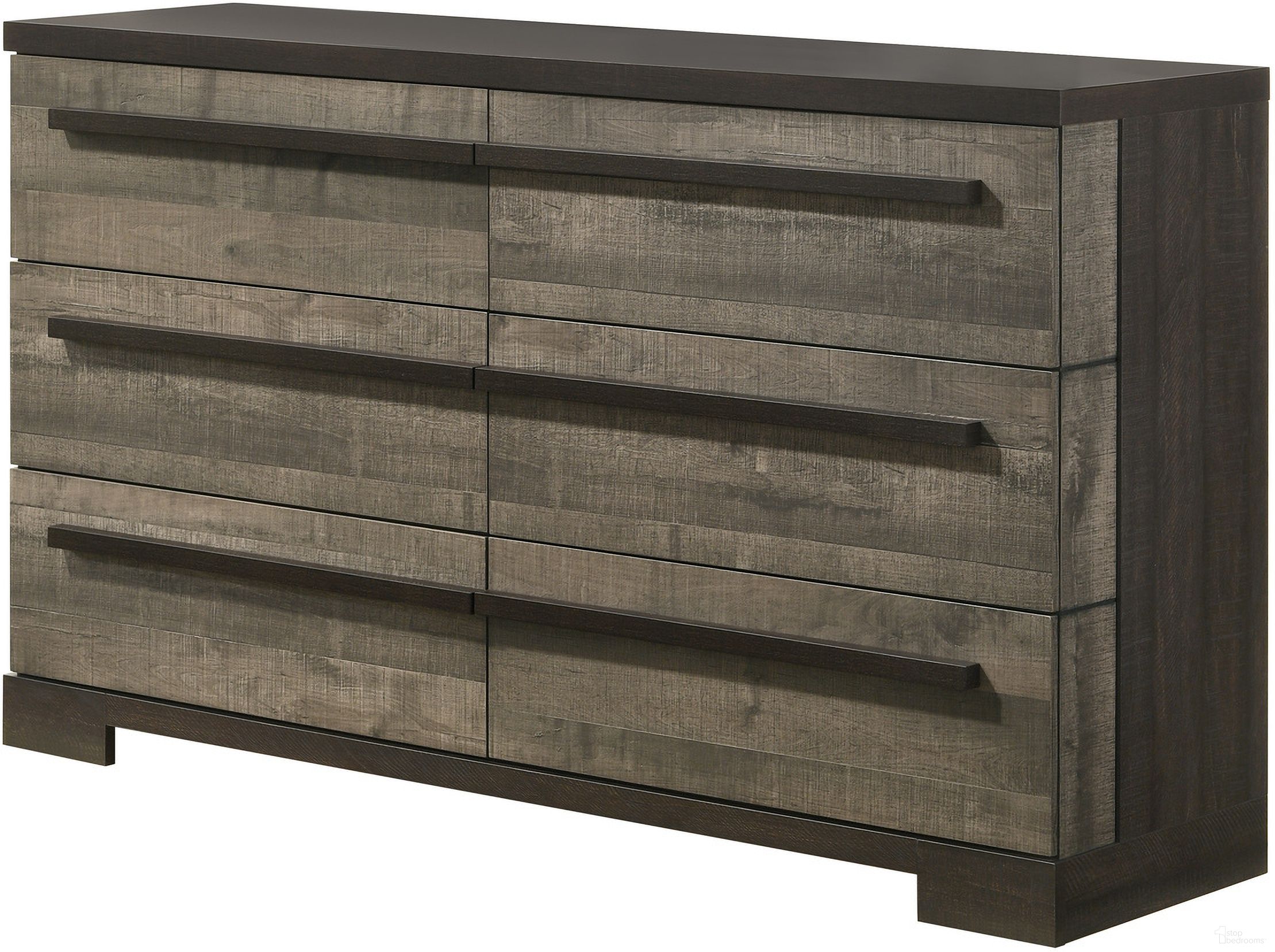 The appearance of Remington Dresser In Gray and Ebony designed by Crown Mark in the modern / contemporary interior design. This gray and ebony piece of furniture was selected by 1StopBedrooms from Remington Collection to add a touch of cosiness and style into your home. Sku: B8160-1. Material: MDF.