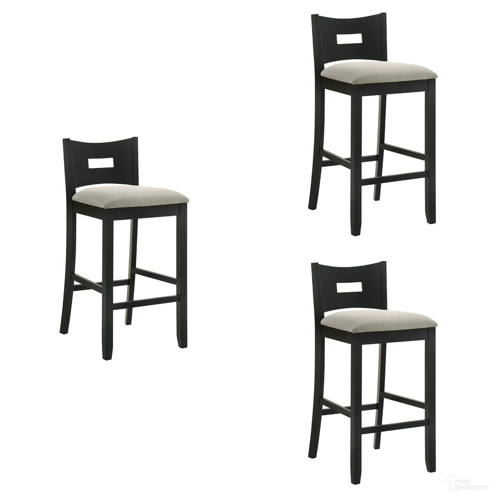 The appearance of Ren 30 Inch Bar Height Barstool Set of 3 In Fog and Matte Black designed by Armen Living in the country / farmhouse interior design. This fog/matte black piece of furniture  was selected by 1StopBedrooms from Ren Collection to add a touch of cosiness and style into your home. Sku: LCREBABLKFG30;LCREBABLKFG30;LCREBABLKFG30. Material: Polyester.