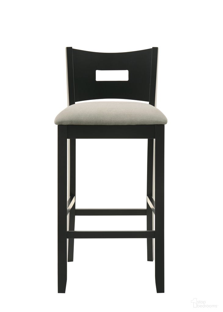 Ren 30 Inch Bar Height Rubberwood Barstool with Fabric Seat In Fog and Matte Black