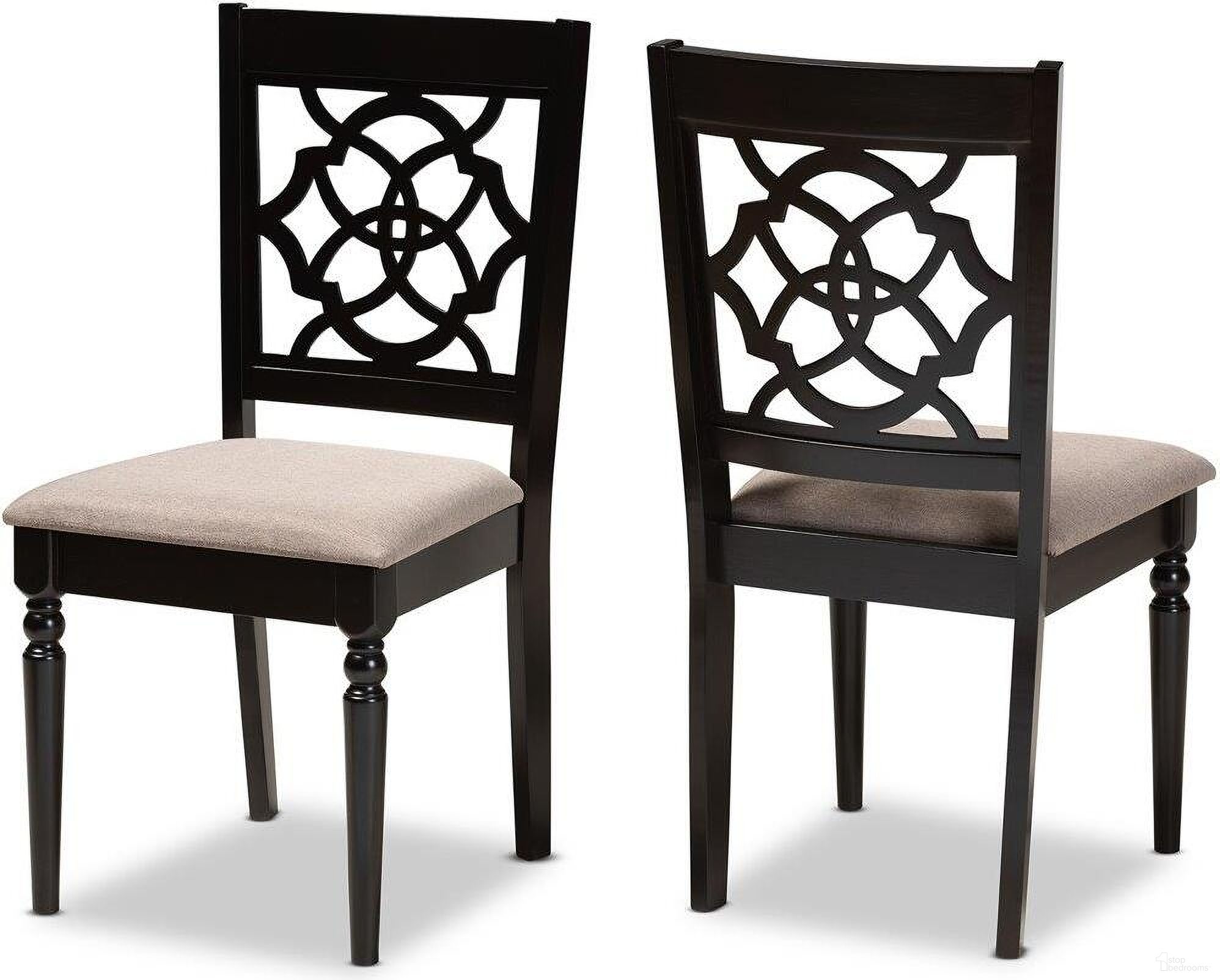 The appearance of Renaud Modern and Contemporary Sand Fabric Upholstered and Espresso Brown Finished Wood 2-Piece Dining Chair Set designed by Baxton Studio in the modern / contemporary interior design. This dark brown piece of furniture was selected by 1StopBedrooms from Renaud Collection to add a touch of cosiness and style into your home. Sku: RH332C-Sand/Dark Brown-DC-2PK. Material: Fabric. Chair Type: Side Chair.