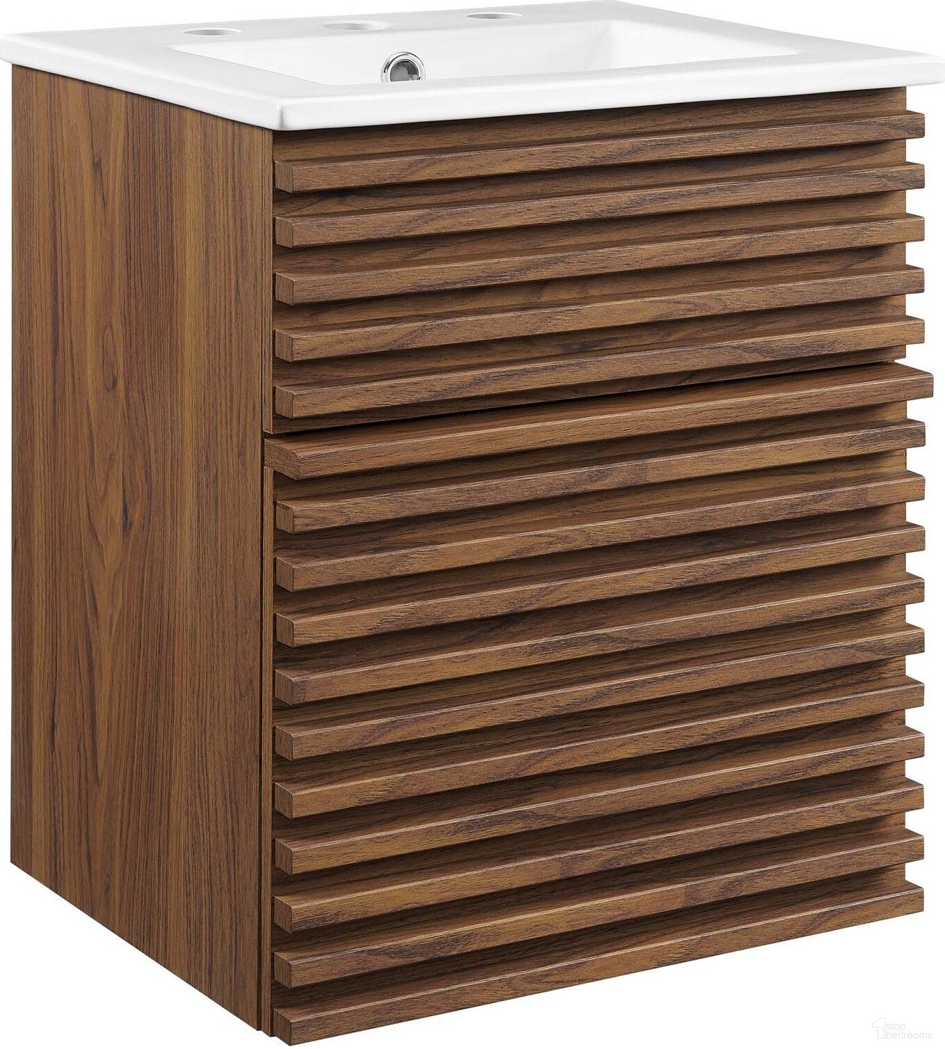 The appearance of Render 18 Inch Wall-Mount Bathroom Vanity EEI-5419-WAL-WHI designed by Modway in the modern / contemporary interior design. This walnut piece of furniture was selected by 1StopBedrooms from Render Collection to add a touch of cosiness and style into your home. Sku: EEI-4836-WHI;EEI-4848-WAL. Material: MDF.