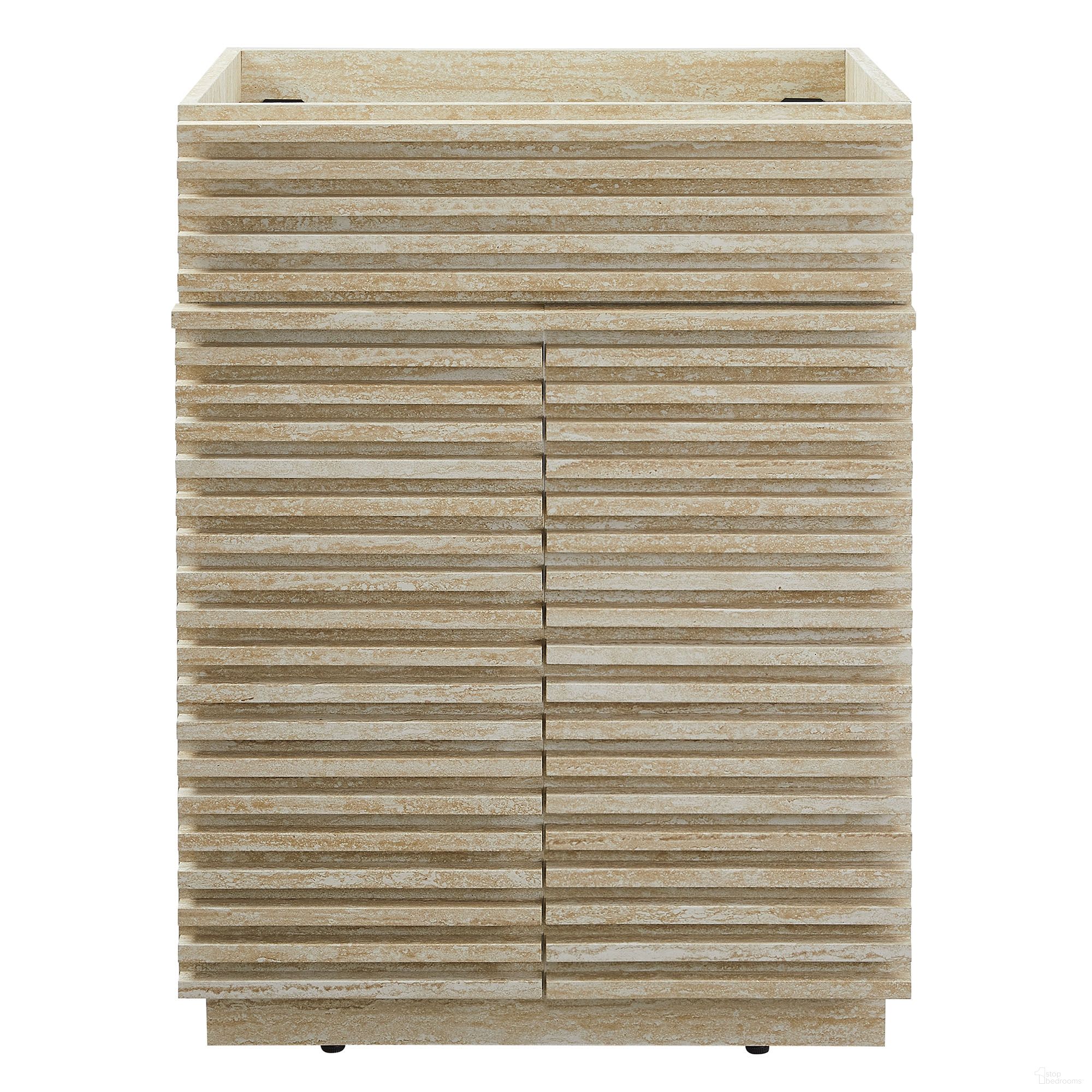 The appearance of Render 24 Inch Faux Travertine Bathroom Vanity Cabinet In Travertine designed by Modway in the modern / contemporary interior design. This travertine piece of furniture was selected by 1StopBedrooms from Render Collection to add a touch of cosiness and style into your home. Sku: EEI-6967-TRA. Material: Travertine.