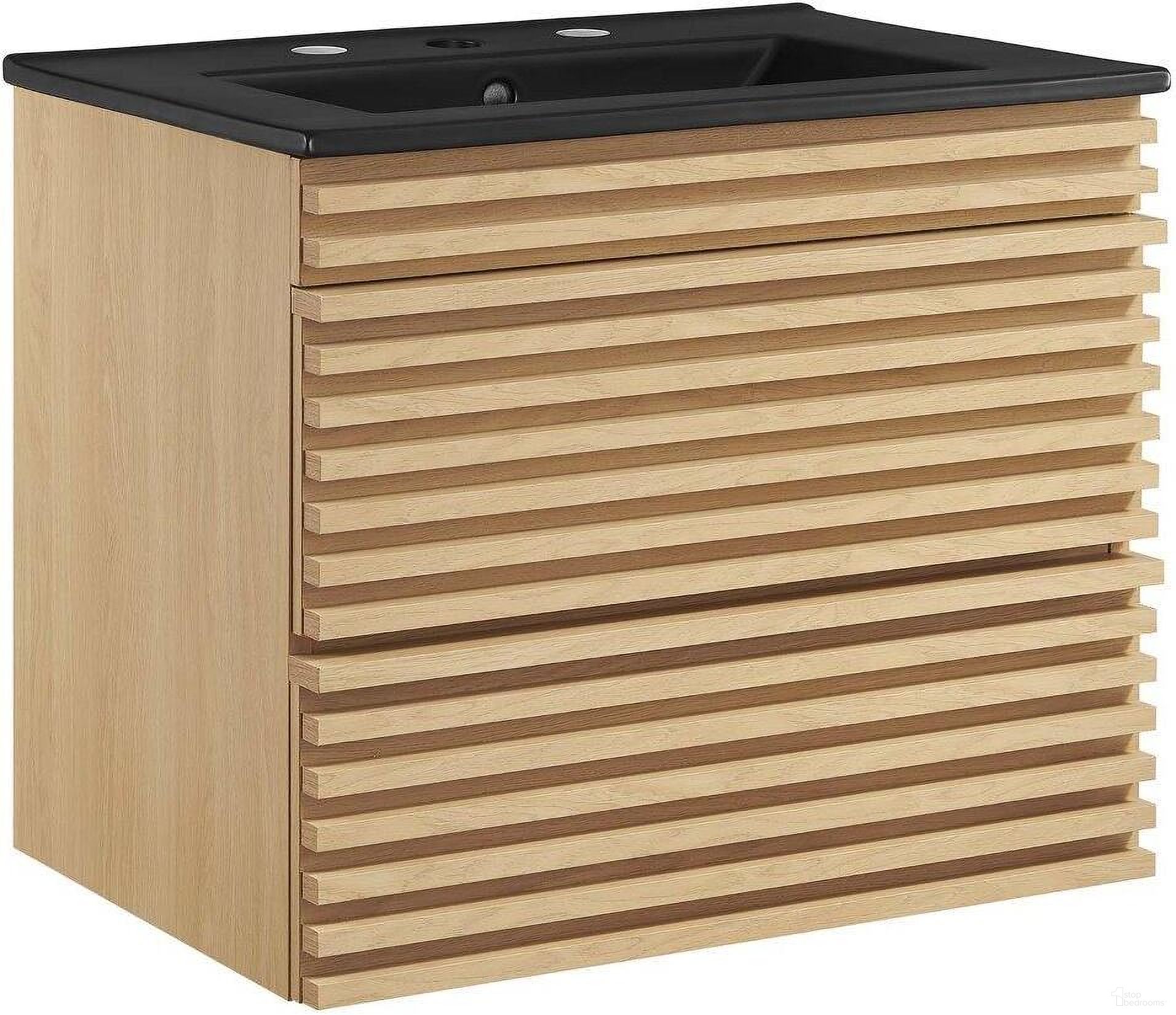 Render 24 Inch Wall Mount Bathroom Vanity In Oak Black