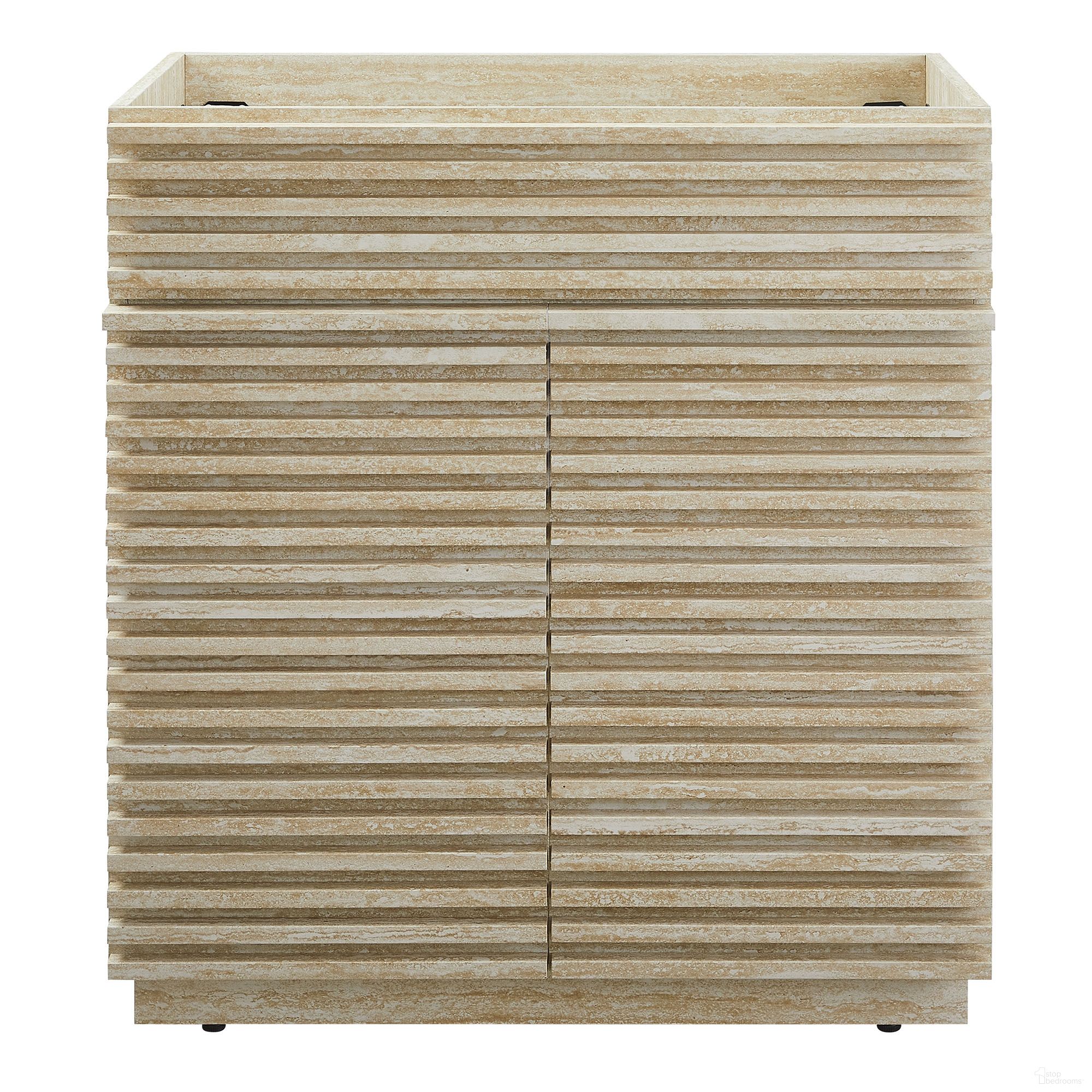 The appearance of Render 30 Inch Faux Travertine Bathroom Vanity Cabinet In Travertine designed by Modway in the modern / contemporary interior design. This travertine piece of furniture was selected by 1StopBedrooms from Render Collection to add a touch of cosiness and style into your home. Sku: EEI-6968-TRA. Material: Travertine.