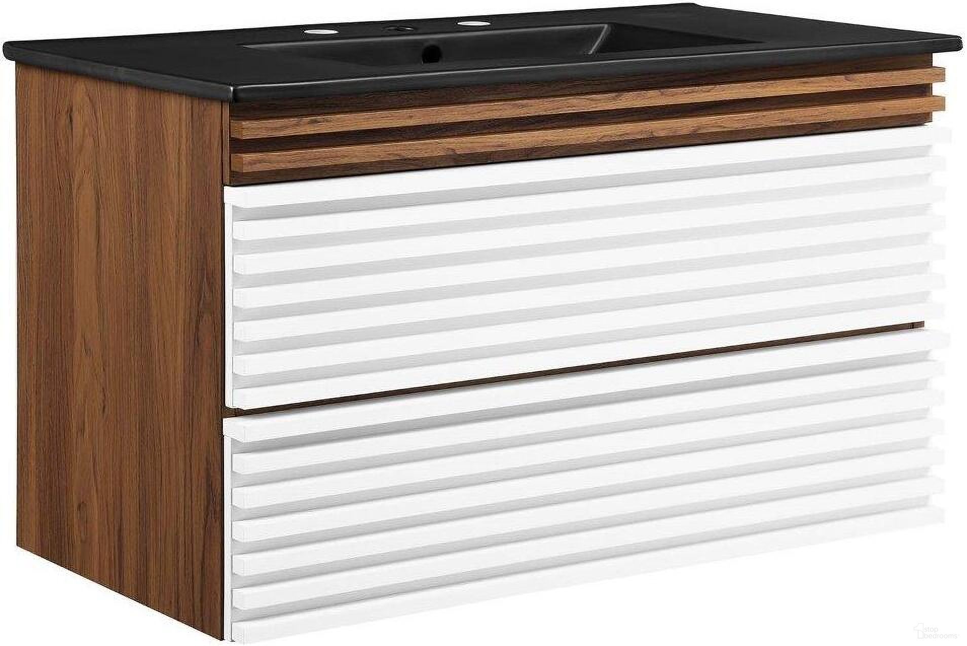 Render 36 Inch Wall Mount Bathroom Vanity In White Walnut Black