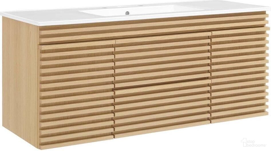 Render 48 Inch Wall Mount Bathroom Vanity In Oak White EEI-5801-OAK-WHI