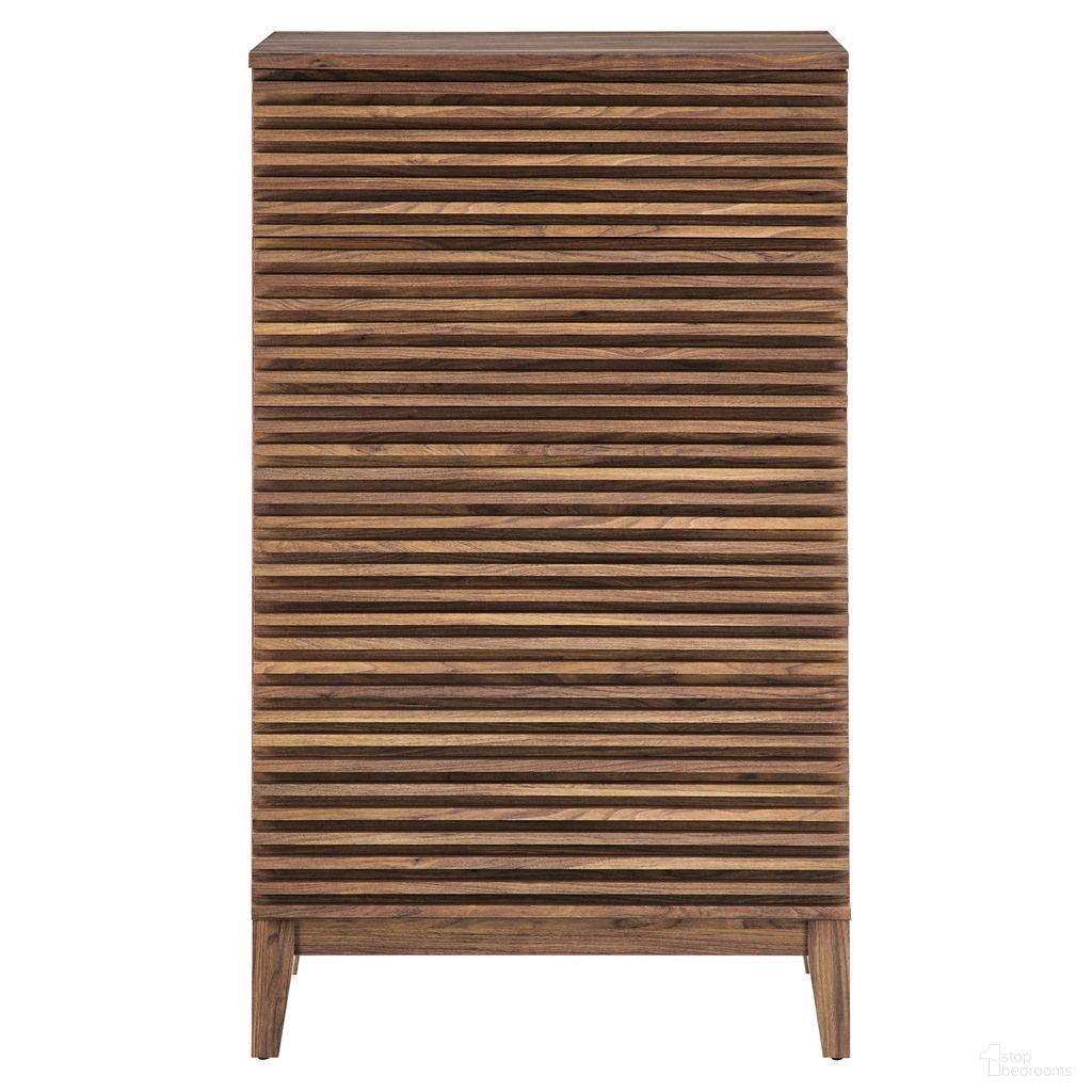 The appearance of Render 5-Drawer Chest In Walnut designed by Modway in the modern / contemporary interior design. This walnut piece of furniture was selected by 1StopBedrooms from Render Collection to add a touch of cosiness and style into your home. Sku: MOD-7203-WAL-1;MOD-7203-WAL-2. Material: Laminate.