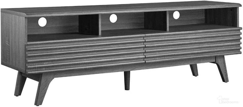 The appearance of Render 60 Inch TV Stand In Charcoal designed by Modway in the transitional interior design. This charcoal piece of furniture  was selected by 1StopBedrooms from Render Collection to add a touch of cosiness and style into your home. Sku: EEI-6228-CHA. Material: Wood.