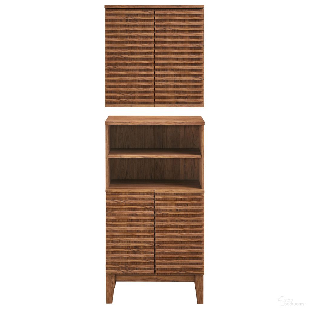 The appearance of Render Bathroom Cabinet Set In Walnut designed by Modway in the modern / contemporary interior design. This walnut piece of furniture was selected by 1StopBedrooms from Render Collection to add a touch of cosiness and style into your home. Sku: EEI-7438-WAL;EEI-7439-WAL. Material: Engineered Wood.