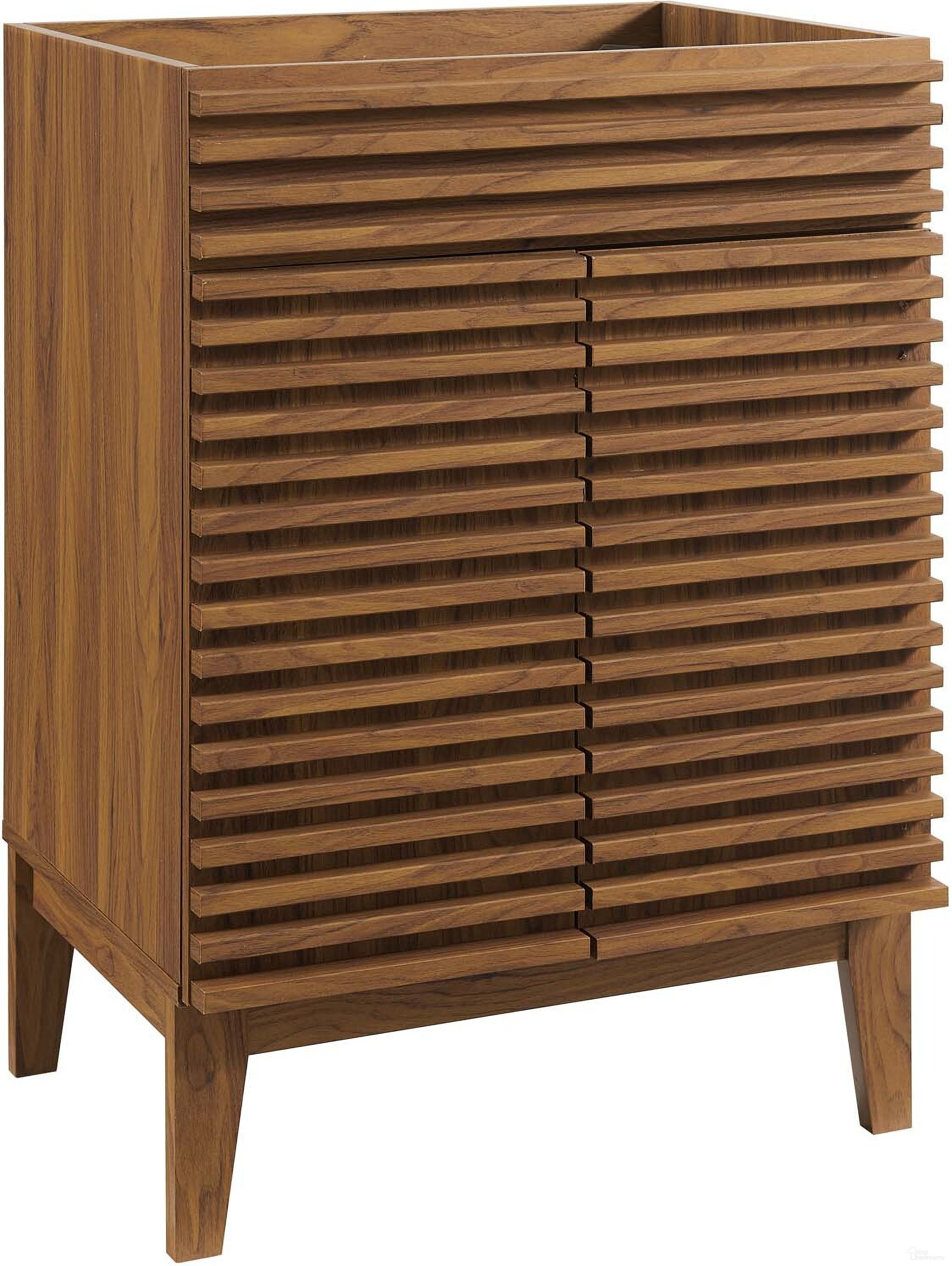 The appearance of Render Bathroom Vanity Cabinet designed by Modway in the modern / contemporary interior design. This walnut piece of furniture was selected by 1StopBedrooms from Render Collection to add a touch of cosiness and style into your home. Sku: EEI-4598-WAL. Material: Wood.
