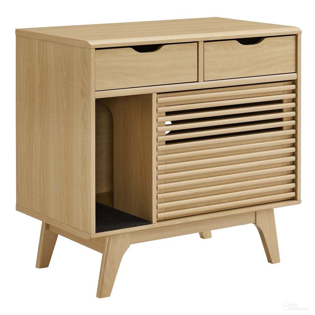 The appearance of Render Cat Cabinet In Oak designed by Modway in the transitional interior design. This oak piece of furniture  was selected by 1StopBedrooms from Render Collection to add a touch of cosiness and style into your home. Sku: EEI-6796-OAK. Material: Wood.