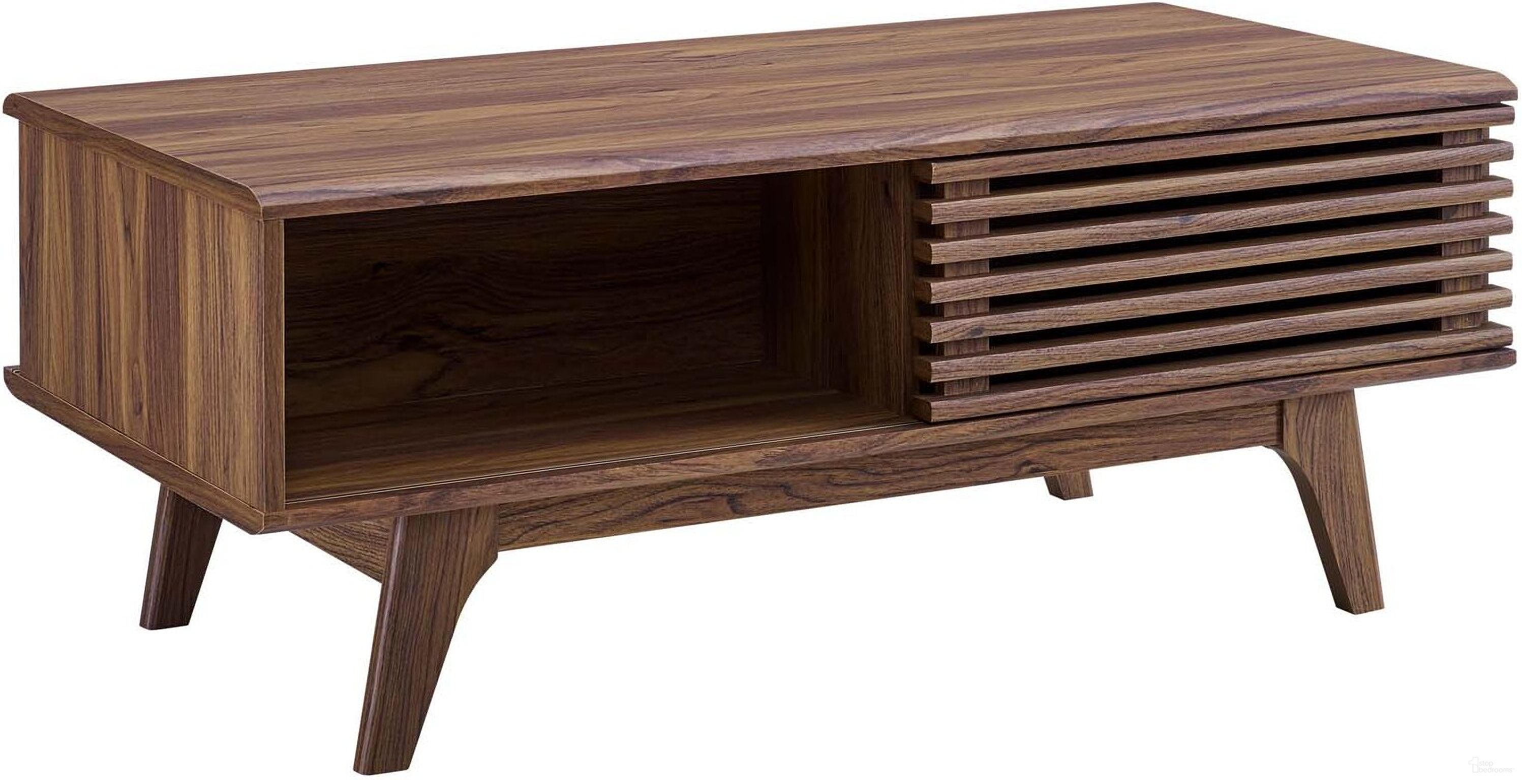 The appearance of Render Coffee Table In Walnut designed by Modway in the modern / contemporary interior design. This walnut piece of furniture  was selected by 1StopBedrooms from Render Collection to add a touch of cosiness and style into your home. Sku: EEI-4724-WAL. Material: Wood.