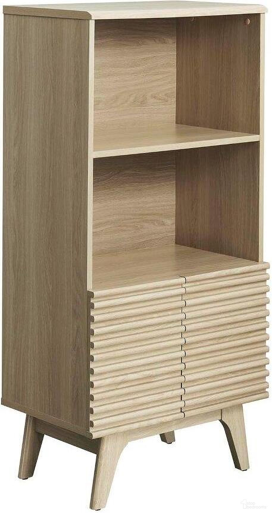 The appearance of Render Display Cabinet Bookshelf In Oak designed by Modway in the transitional interior design. This oak piece of furniture  was selected by 1StopBedrooms from Render Collection to add a touch of cosiness and style into your home. Sku: EEI-6229-OAK. Material: Wood.