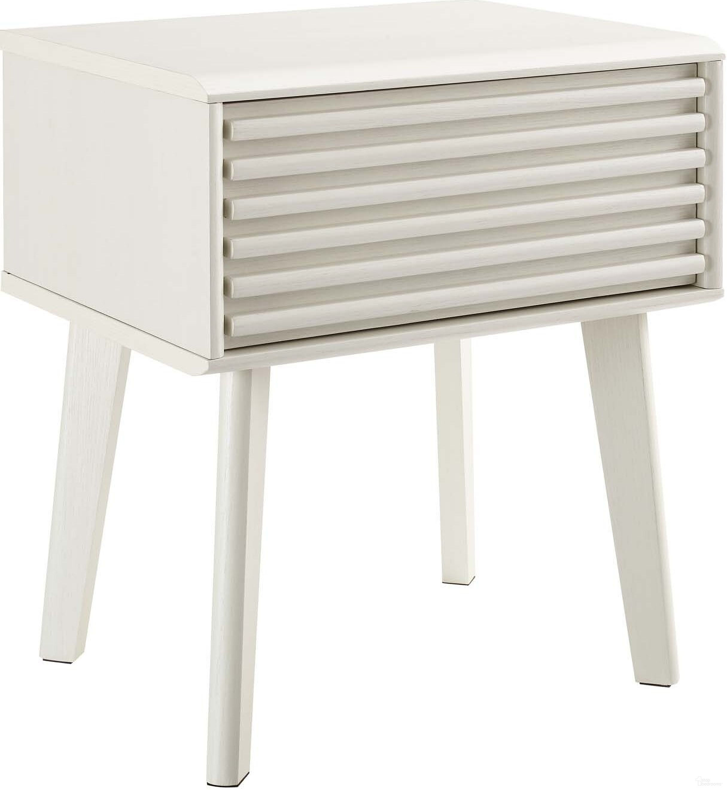 The appearance of Render End Table In White designed by Modway in the modern / contemporary interior design. This white piece of furniture was selected by 1StopBedrooms from Render Collection to add a touch of cosiness and style into your home. Sku: EEI-3345-WHI. Material: Wood.