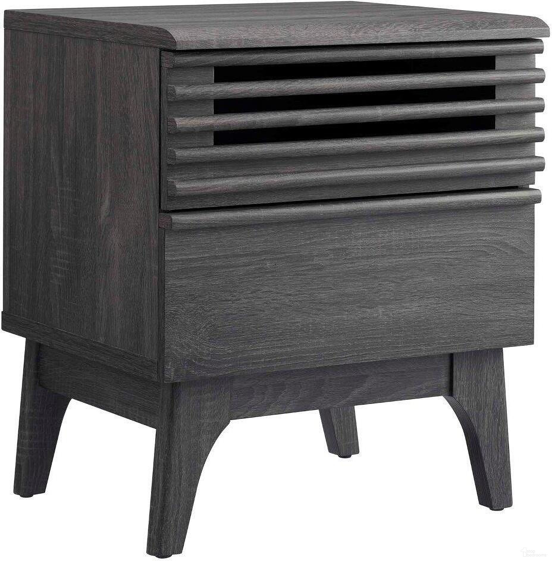 The appearance of Render Nightstand In Charcoal MOD-7071-CHA designed by Modway in the transitional interior design. This charcoal piece of furniture was selected by 1StopBedrooms from Render Collection to add a touch of cosiness and style into your home. Sku: MOD-7071-CHA. Material: MDF.