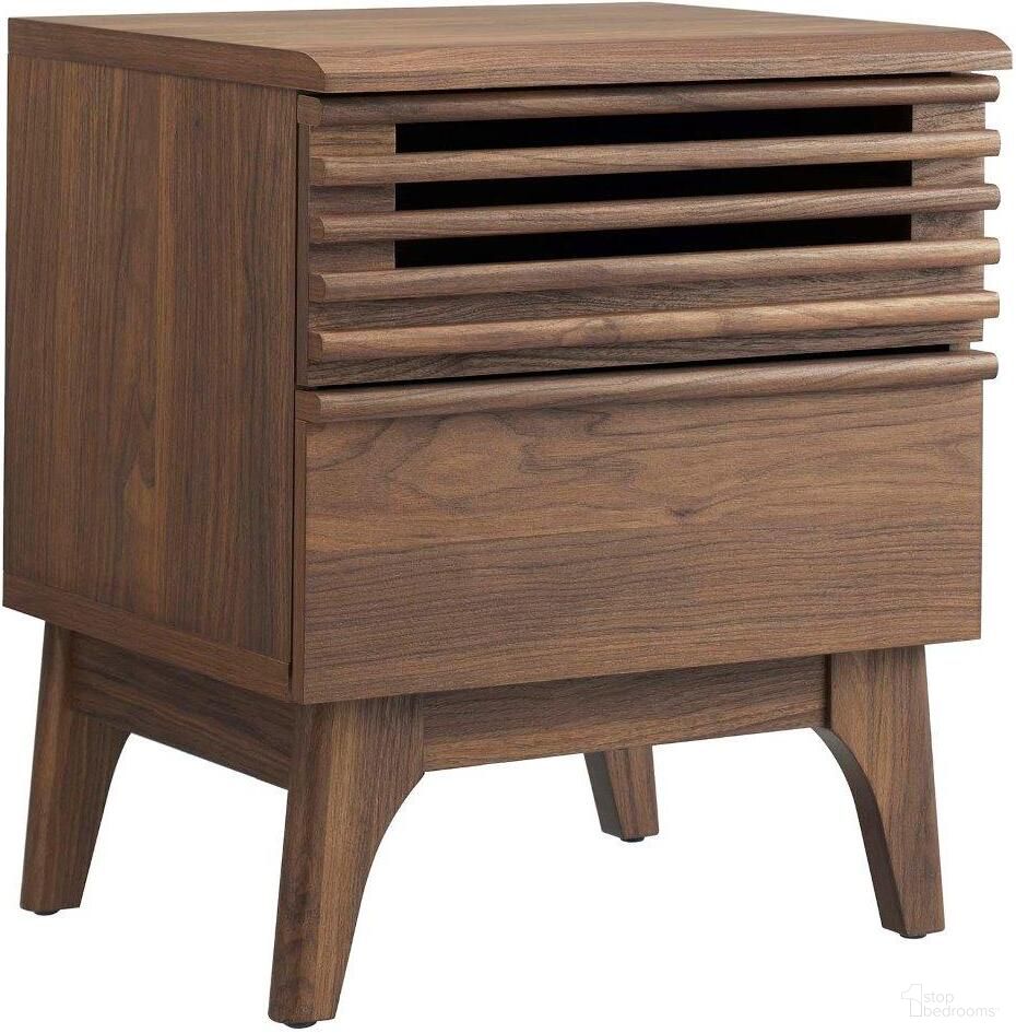 The appearance of Render Nightstand In Walnut MOD-7071-WAL designed by Modway in the transitional interior design. This walnut piece of furniture was selected by 1StopBedrooms from Render Collection to add a touch of cosiness and style into your home. Sku: MOD-7071-WAL. Material: MDF.