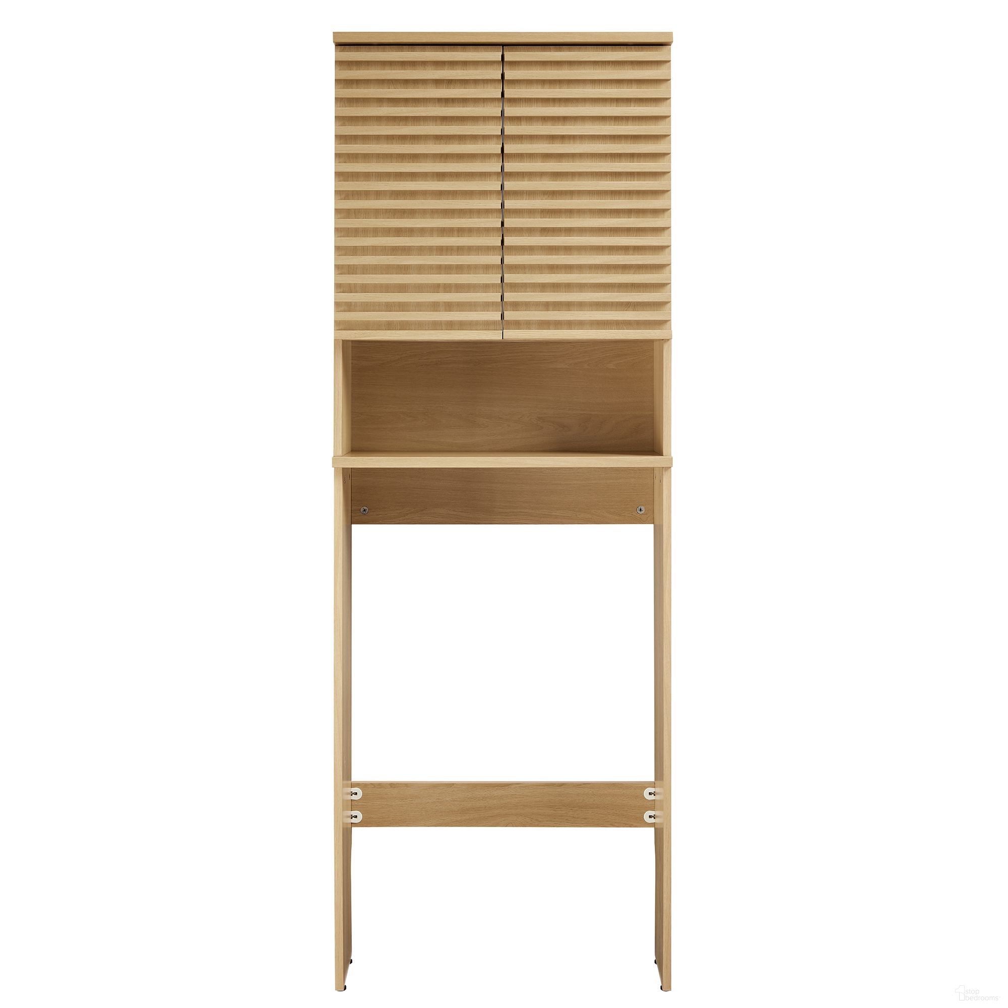 The appearance of Render Over the Toilet Bathroom Storage Cabinet In Oak designed by Modway in the modern / contemporary interior design. This oak piece of furniture  was selected by 1StopBedrooms from Render Collection to add a touch of cosiness and style into your home. Sku: EEI-6853-OAK. Material: Wood.