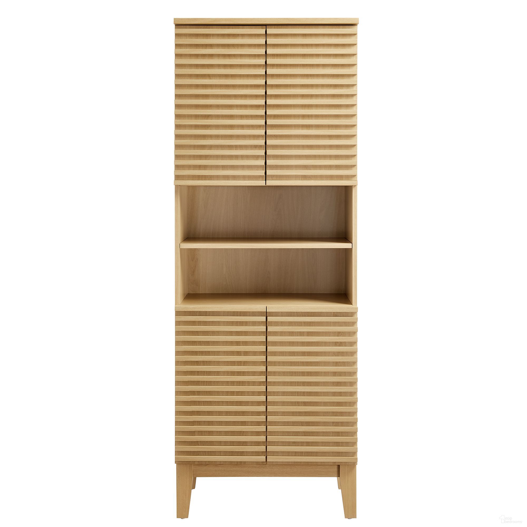 The appearance of Render Tall Bathroom Storage Cabinet In Oak designed by Modway in the modern / contemporary interior design. This oak piece of furniture was selected by 1StopBedrooms from Render Collection to add a touch of cosiness and style into your home. Sku: EEI-6852-OAK. Material: Wood.