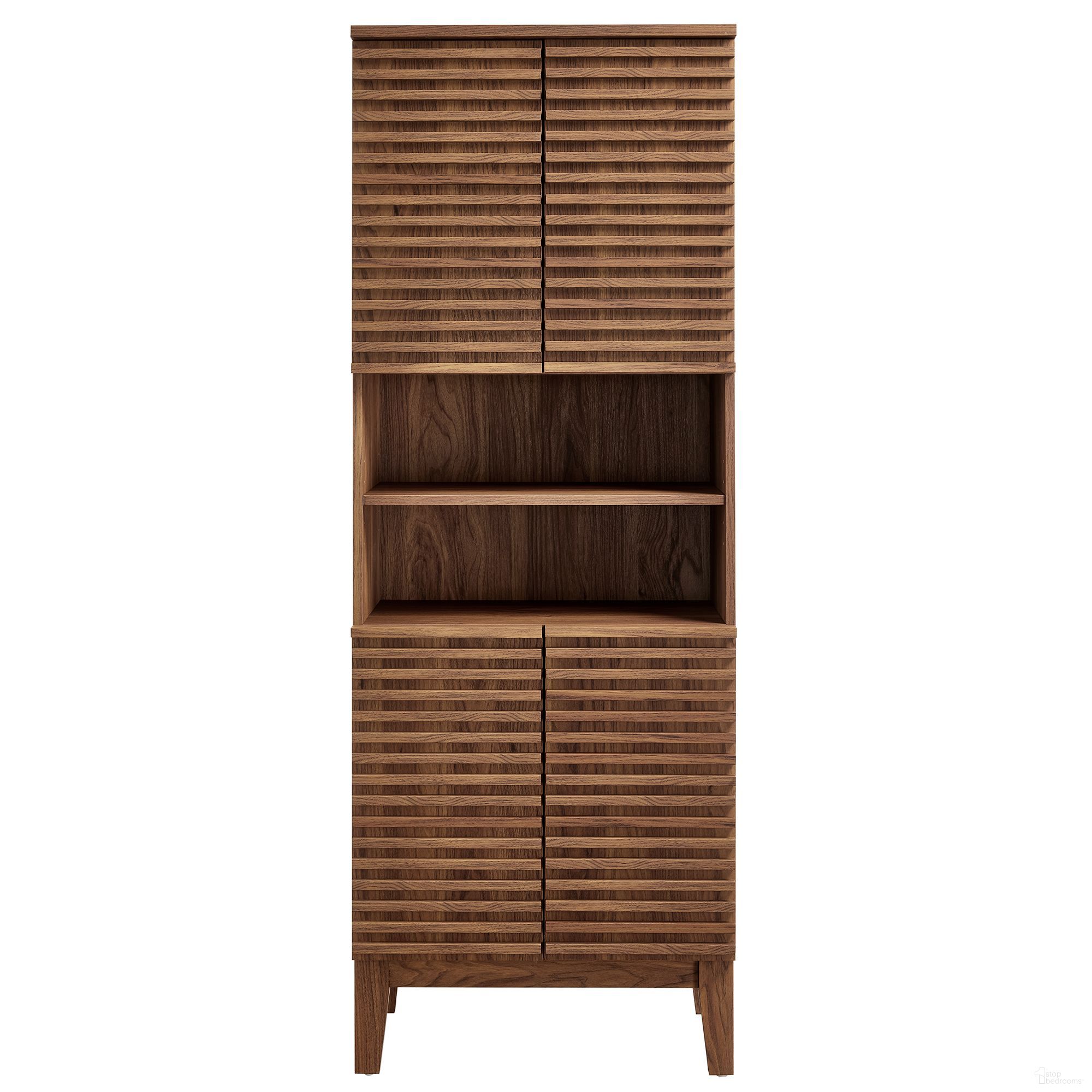 The appearance of Render Tall Bathroom Storage Cabinet In Walnut designed by Modway in the modern / contemporary interior design. This walnut piece of furniture was selected by 1StopBedrooms from Render Collection to add a touch of cosiness and style into your home. Sku: EEI-6852-WAL. Material: Wood.