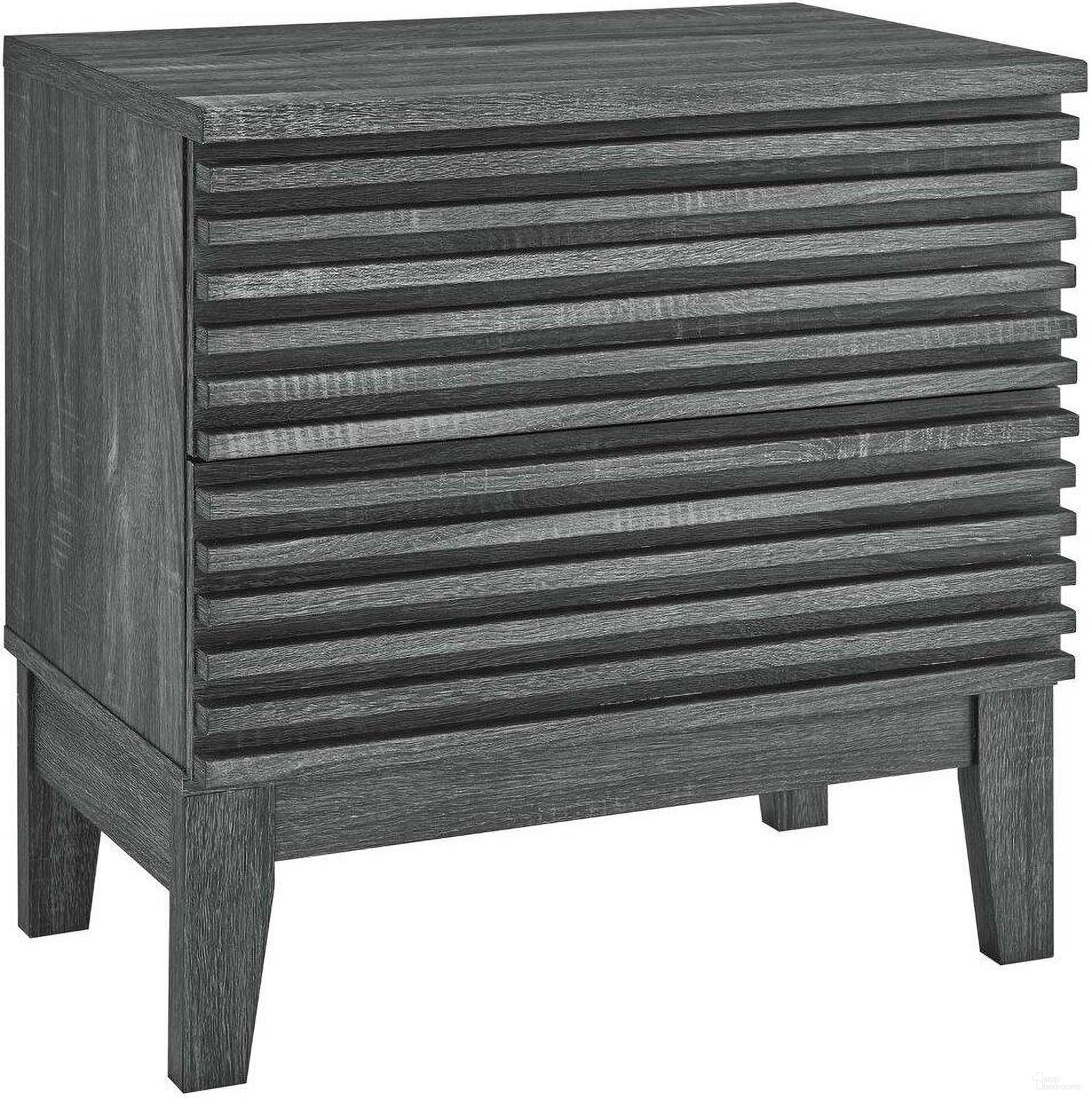 The appearance of Render Two Drawer Nightstand In Charcoal designed by Modway in the transitional interior design. This charcoal piece of furniture  was selected by 1StopBedrooms from Render Collection to add a touch of cosiness and style into your home. Sku: MOD-6964-CHA. Material: MDF.