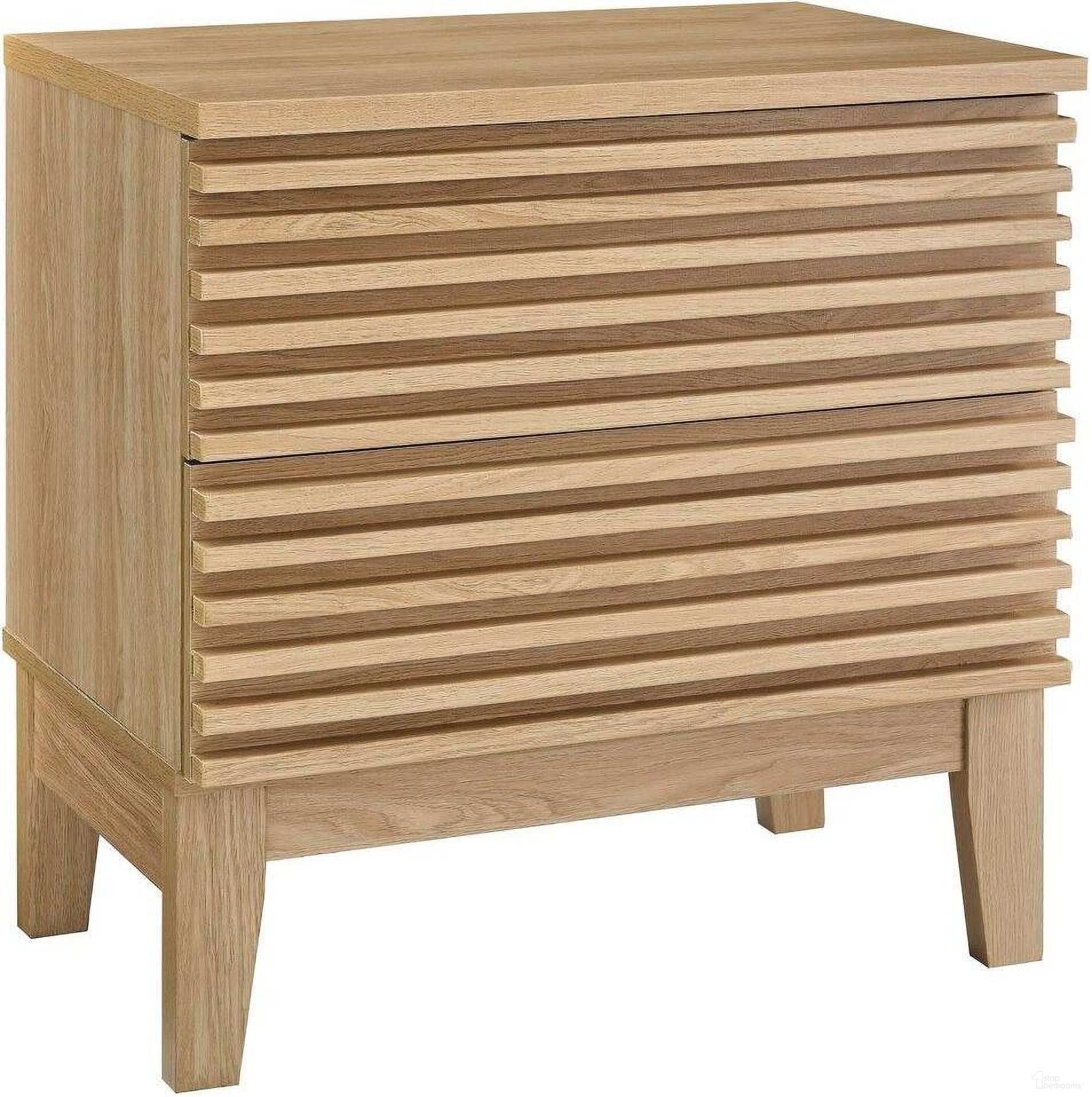 The appearance of Render Two Drawer Nightstand In Oak designed by Modway in the transitional interior design. This oak piece of furniture was selected by 1StopBedrooms from Render Collection to add a touch of cosiness and style into your home. Sku: MOD-6964-OAK. Material: MDF.