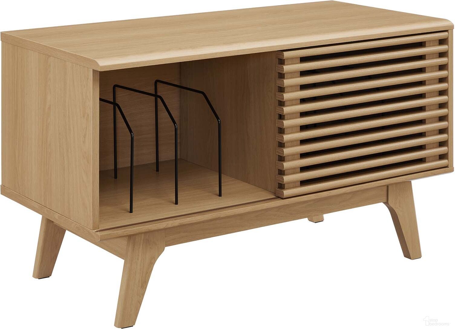 The appearance of Render Vinyl Record Display Stand In Oak EEI-4263-OAK designed by Modway in the modern / contemporary interior design. This oak piece of furniture was selected by 1StopBedrooms from Render Collection to add a touch of cosiness and style into your home. Sku: EEI-4263-OAK. Material: MDF.