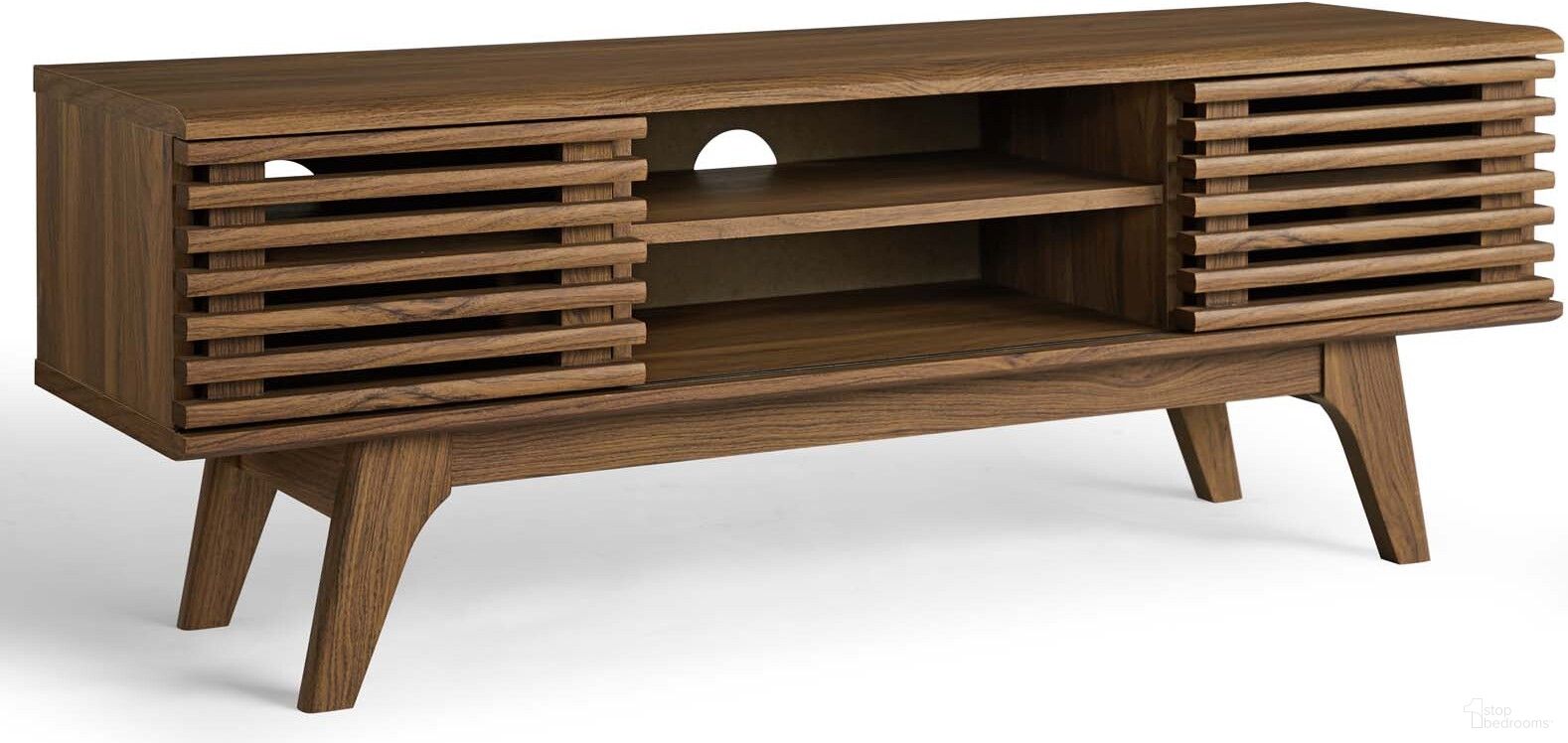 The appearance of Render Walnut 46 Inch Media Console TV Stand EEI-3837-WAL designed by Modway in the modern / contemporary interior design. This walnut piece of furniture was selected by 1StopBedrooms from Render Collection to add a touch of cosiness and style into your home. Sku: EEI-3837-WAL. Material: Wood.